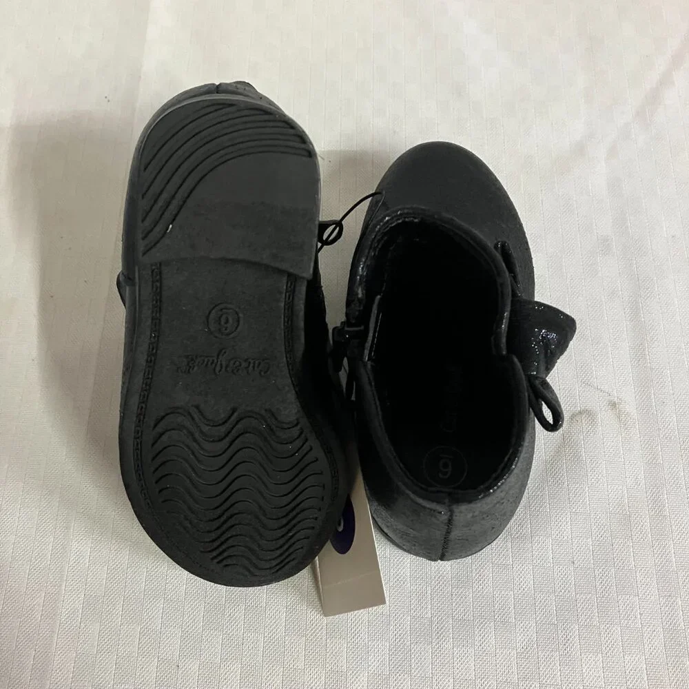 Cat & Jack Toddler Girl 6 Black Leather Bow-Detailed Side Zip Sammi Shimmer Boot